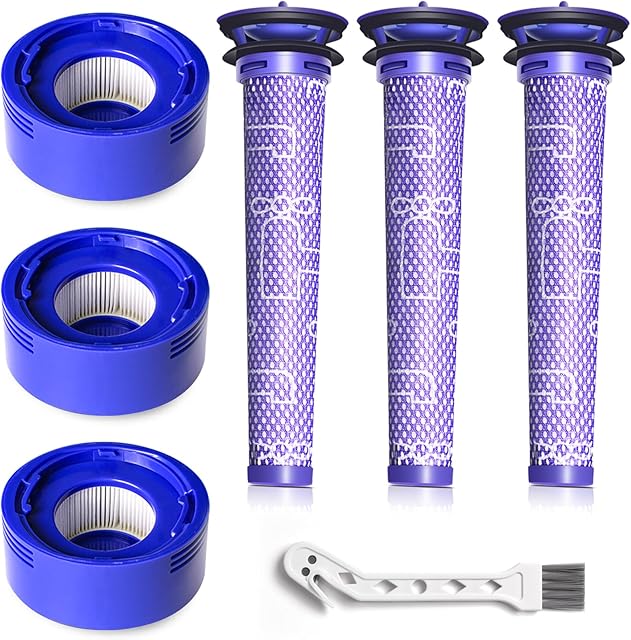 6 Pack Replacement Filters for Dyson V7 Animal V8 Animal V8 Absolute, 3 Pre Filters and 3 Post Filters, Replaces Part No.965661-01 & 967478-01