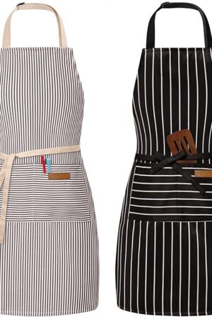 2 Pack Adjustable Bib Apron with 2 Pockets Chef Cooking Kitchen Restaurant Aprons for Women Men