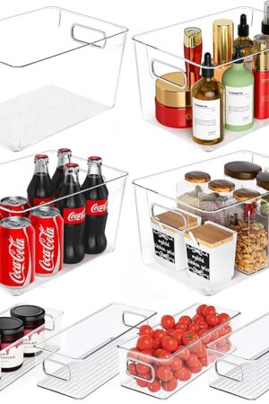 Clear Plastic Storage Bins 8 Pack - Pantry Organizers and Storage, Fridge Organizer Containers for Kitchen, Cabinet, Freezer, Bathroom, Clost, Home Organization