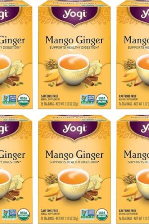 Yogi Tea Mango Ginger Tea - 16 Tea Bags per Pack (6 Packs) - Organic Ginger Root Tea to Support Healthy Digestion - Contains Antioxidants - Includes Cinnamon Bark, Rooibos Leaf, Mango Flavor & More