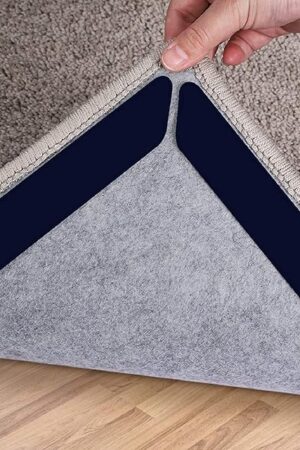 16 Pcs Rug Tape, Dual Sided Washable Removable Prevent Curling Rug Corner Holder, Keep Rug in Place Non Slip Adhesive Rug Stopper for Hardwood Floors and Tile