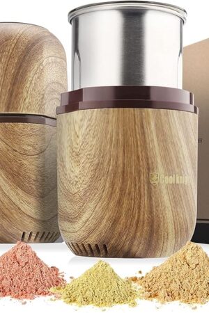 COOL KNIGHT Electric Herb Grinder [Large Capacity/High Rotating Speed]-Electric Grinder for Spices and Herbs (Wood grain 2)