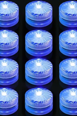Blue Submersible Led Lights, Waterproof Tea Lights Mini Led Light 100H Battery Operated for Vases Pool Fountain Shower Home Wedding Party Decorations (12 Pack)