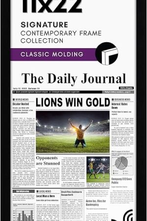 Americanflat 11x22 Newspaper Frame with Polished Plexiglass - Display for Assorted Media Articles - Signature Collection - Modern Picture Frame for Wall Display - Black