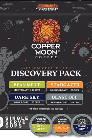 Copper Moon Single Serve Coffee Pods for Keurig K-Cup Brewers, Light, Medium & Dark Roast, Discovery Variety Pack, 80 Count