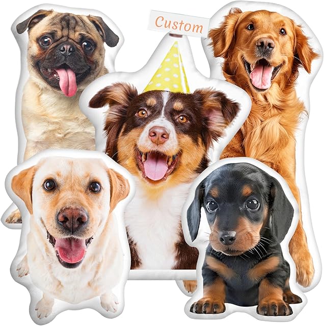 Custom Pet Pillow with Picture, Dog Cat Pet Pillows Personalized Photo, Shaped Pillow with Face/Body, Custom Stuffed Animal for Dog Memorial Gifts, HD Print & Soft Velvet Fabric