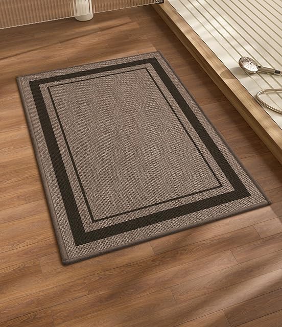 chakme Bathroom Rugs Mat 24x17, Ultra Thin Non Slip Bath Mat Small Quick Dry Absorbent Bath Mat for Bathroom Floor, (Dark Beige, 24"x17")