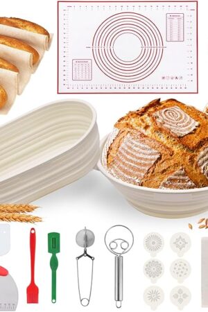 Aliggbent Silicone Banneton Bread Proofing Baskets, 10'' Oval ＆ 9'' Round Foldable Sourdough Bread Baking Supplies 18Pcs Sourdough Starter Kit Easy-to-Clean Proofing Baskets for Sourdough Bread Baking