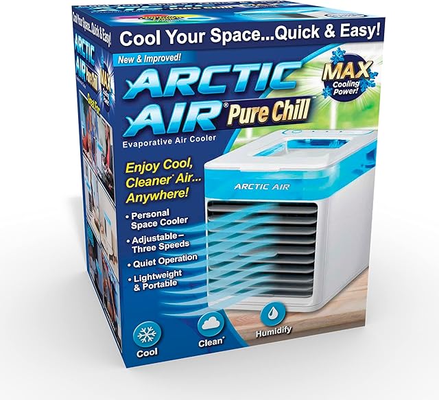 Arctic Air Pure Chill Evaporative Air Cooler By Ontel - Powerful 3-Speed Personal Space Cooler, Quiet, Lightweight And Portable For Bedroom, Office, Living Room & More