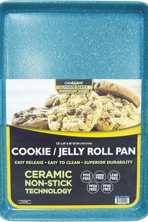 casaWare 13 x 9 x 1-Inch Ultimate Series Commercial Weight Ceramic Non-Stick Coating Cookie/Jelly Roll Pan (Blue Granite)
