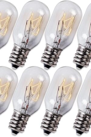 BlueStars E12 T20 Salt Lamp Bulb 120V 15W, 2700K Warm White, E12 Candelabra Base for Himalayan Salt Rock Lamps & Baskets, Scentsy Plug-in Wax Warmers, Night Lights - Pack of 8
