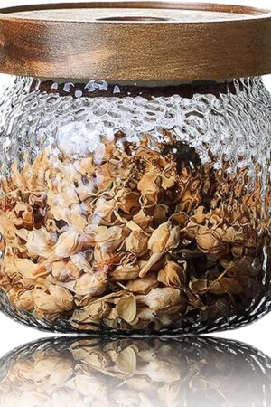 Viovian 10 OZ Glass Jar with Lid Food Vintage Decorative Glass Storage Jars Coffee Nuts Canister Anti-Slip Kitchen Container for Sugar Candy Cookie Spice Tea 300ML