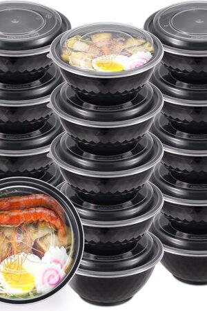 36oz Extra-Thick Meal Prep Bowls with Lids, Plastic Containers with Clear Covers for Noodles, Poke Bowl, Salad, Soup - Freezer, Microwave & Dishwasher-Safe (30Pack)