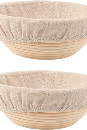 Bread Proofing Baskets Set of 2 8.5 inch Round Dough Proofing Bowls w/Liners Perfect for Home Sourdough Bakers Baking