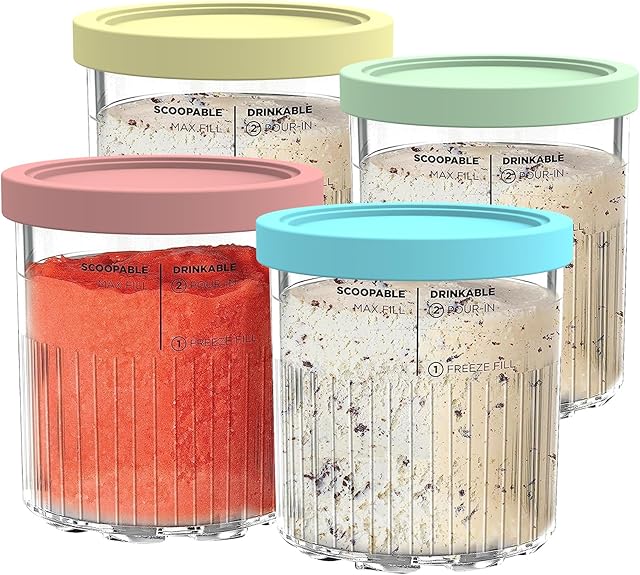 Replacement for Ninja Creami Pints and Lids - 4 Pack NC501, Compatible with Ninja NC501 NC500 Series Creami Deluxe ice Cream Makers, Containers with Leak Proof Lids, Dishwasher Safe