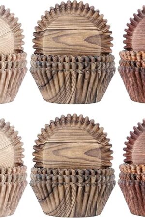 300 Pieces Cupcake Liners Wrappers Woodland Animal Cupcake Cups Paper Muffin Baking Liners Holders for Bridal Showers Wedding Holiday Birthday Party Decorations(Woodgrain)