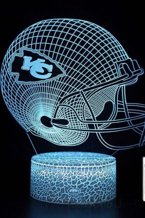 Cute Chiefs Football Helmet 3D Optical Illusion LED Bedroom Decor Sleep Table Lamp with Remote 7 Colors Acrylic Visual Night Light Birthday Christmas Gifts for Kids KC Men Women