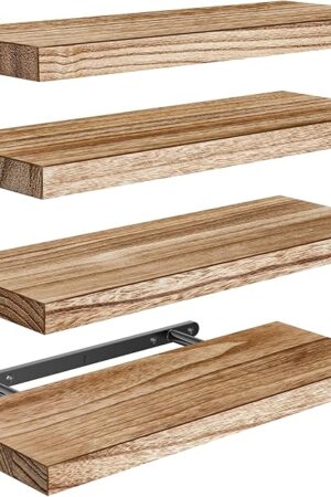 AMADA HOMEFURNISHING Floating Shelves, Paulownia Wood Wall Shelves for Bathroom/Living Room/Bedroom/Kitchen/Home Office, Wood Floating Shelf for Home Storage & Organization Set of 4 15.7" L x 5.9" W
