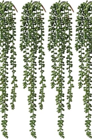 6 Pcs Artificial Succulents Hanging Plants, Fake String of Pearls Greenery Plants, Decoration for Wall, Home, Backdrop, Garden, Indoor and Outdoor