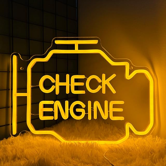 Check Engine Light Neon Signs for Wall Decor, LED Garage Neon Signs Wall Art Gifts for Dad, USB Powered for Man Cave Auto Repair Shop Workshop Party Birthday Gift(15.7x11.8in)