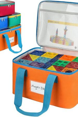 4 Packs Magnetic Tiles Storage Bags,Magnetic Tiles Storage Bin,Toy Organizer Case with Mesh Pocket and Tag Pocket for Magnet Building Tiles,Board Game,Puzzle and Lego Bricks