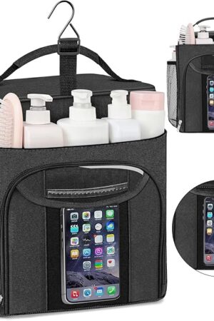Attmu Large Capacity Portable Shower Caddy Dorm for College Essentials, Separate Compartment Hanging Toiletry Bag for College Student Camping Gym Travel Essentials (Black)