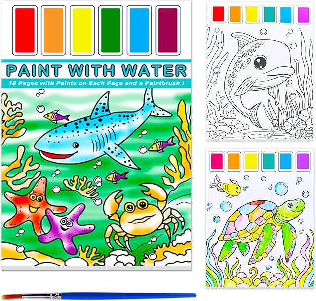 The BAOXUE Water Color Paint Sets for Kids,Pocket Watercolor Painting Book,Paint With Water Books for toddlers,Art Craft Set for Girls Boys Ages 4 5 6 7 8 Travel Coloring Kit Stocking Stuffers Gifts(Sea)