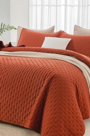 Andency King Size Quilt Bedding Set 3 Pieces Burnt Orange Terracotta Rust Boho