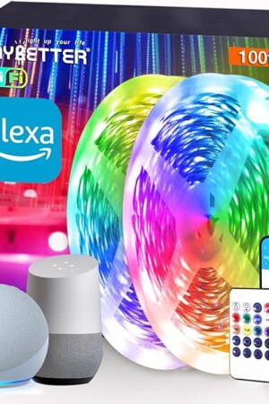 DAYBETTER Smart WiFi Led Lights 100ft - Led Strip Lights Work with Alexa and Google Assistant RGB Strip Lighting Music Sync Color Changing with App Voice Remote Control for Room Bedroom Decor 50ft*2