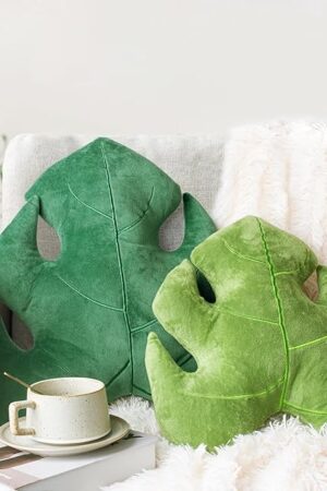 AELS Set of 2 3D Leaves Decorative Throw Pillows, 18"& 14" Monstera Deliciosa Plush Pillow Set for Plant Lovers Garden Lovers, Living Room Bedroom Nursery Decor, Light Green & Dark Green