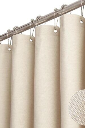 BTTN Fabric Shower Curtain, Linen Textured Heavy Duty Polyester Cloth Shower Curtain Set with 12 Plastic Hooks, Hotel Luxury Waterproof Decorative Shower Curtains for Bathroom - 72"x72" - Beige/Cream