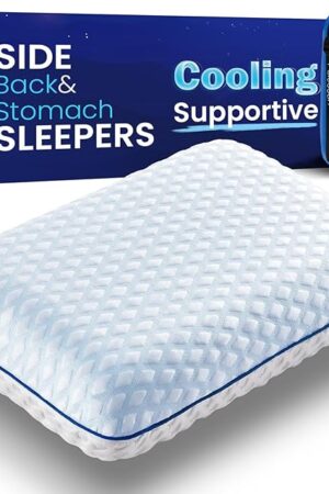 Cooling Gel Memory Foam Pillows for Sleeping, Bamboo Rayon Bed Pillow for Back Side Sleeper,Medium Firm Contoured Support Travel Pillow for Neck Shoulder Pain Washable Breathable Cover Dorm Twin XL