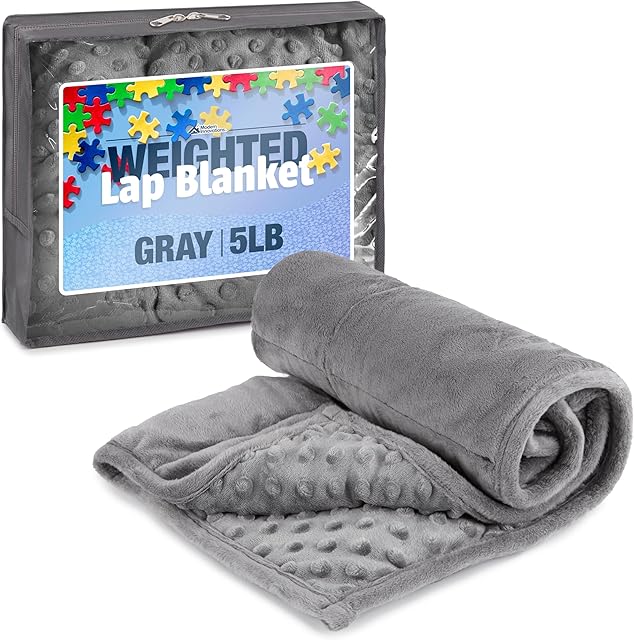 5lb Weighted Blanket (Grey) – Plush Minky Lap Pad with Sensory Support for Autism or ADHD, Giftable Weighted Blanket with Travel Bag for Ages 4–10