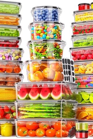 60 PCS Food Storage Containers with Lids Airtight, (30 Lids & 30 Containers) Leak proof Containers Set for Kitchen, Meal Prep, BPA-Free, PVC-Free Plastic, Microwave/Dishwasher Safe, Extra Labels & Pen