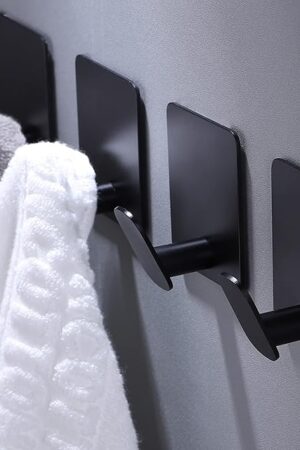 DELITON Adhesive Hooks Stainless Steel Matte Black Stick On 4 Pack