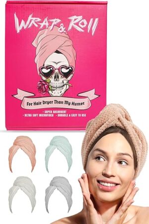 Wrap & Roll Microfiber Hair Towel Wraps | Super Absorbent & Fast Drying Hair Drying Towel Wrap for Wet Hair | Ultra Soft Frizz-Control Hair Turban Head Towel with Button 1pc (Pink)
