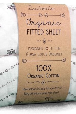 100% Organic Cotton Bassinet Sheets (Set of 2) for The Guava Lotus Travel Bassinet - Baby and Newborn, Fitted Bassinet Sheets, for Boys & Girls (Grey and White)