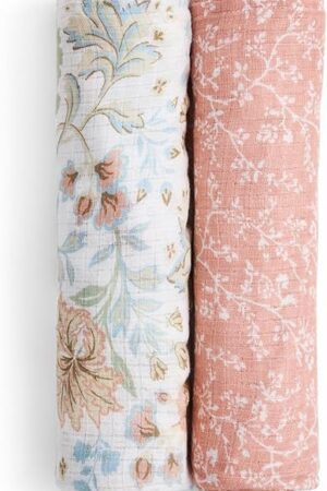 aden + anais Essentials Silky Soft Bamboo Muslin Swaddle, Breathable Baby Blanket, Ideal for Boys, Girls, Newborns, Babies & Infants, Receiving Blanket, Lightweight Wrap, 2 Pack, Victorian Flowers