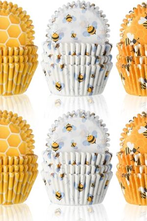 300 Count Honey Bee Cupcake Wrappers - Yellow Cupcake Liners for Parties & Celebrations
