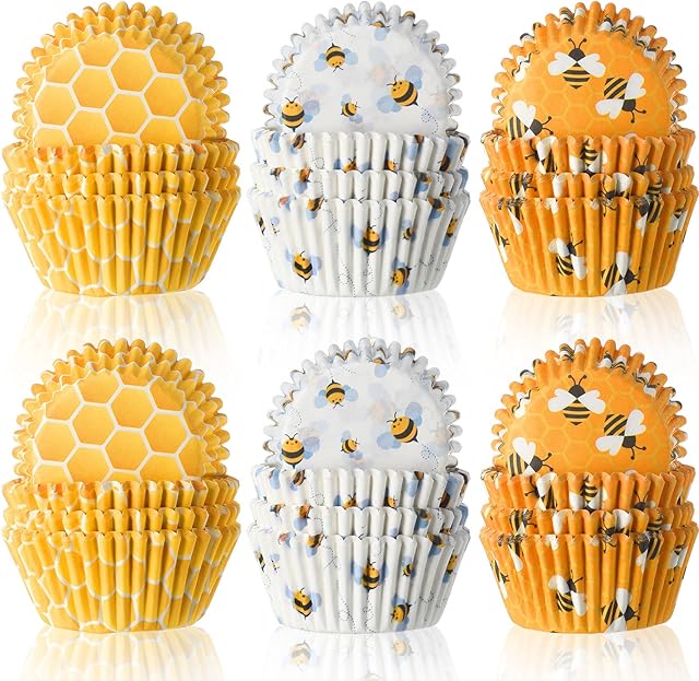 300 Count Honey Bee Cupcake Wrappers - Yellow Cupcake Liners for Parties & Celebrations