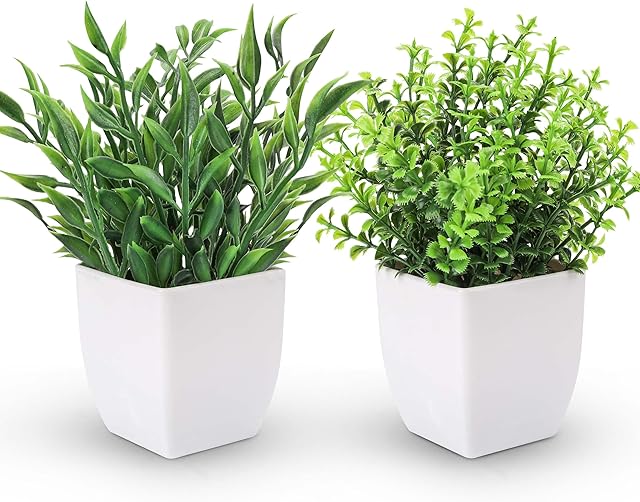 Der Rose 2 Pack Fake Plants Mini Artificial Greenery Potted Plants for Home Decor Indoor Office Table Room Farmhouse
