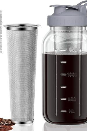 Cold Brew Coffee Maker with Handle, Stainless Steel Filter, Multipurpose Spout Lid