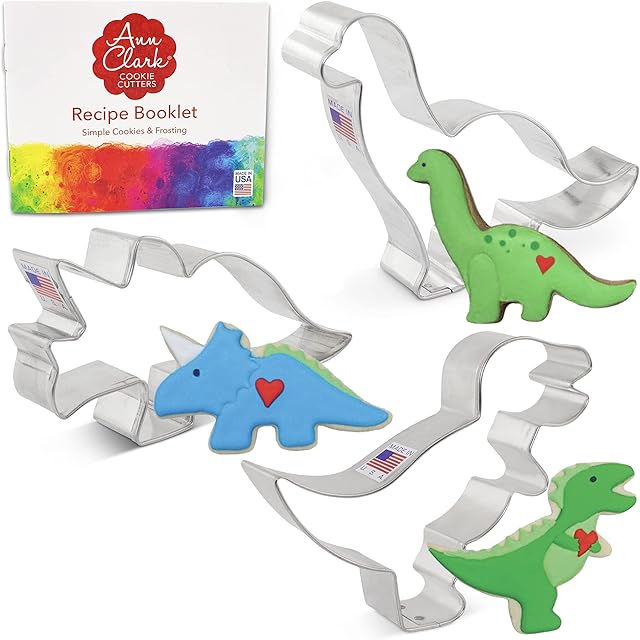 Ann Clark Cookie Cutters Dinosaur Cookie Cutters 3-Pc. Set Made in USA, T-Rex, Brontosaurus, Triceratops