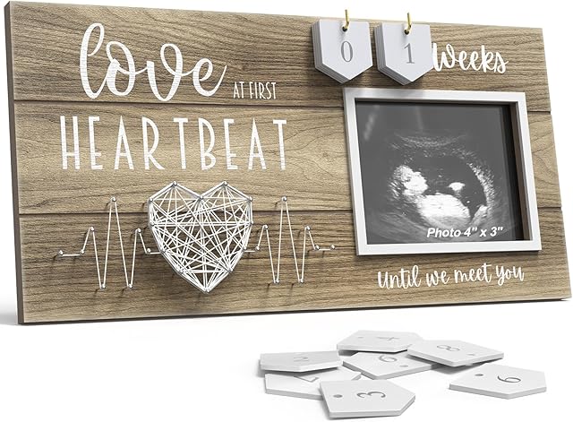 Baby Sonogram Picture Frame with Countdown Weeks - Standard 4"x3" Ultrasound Photo - Pregnancy Announcements Ideas - Gender Reveal Baby-Shower Gift - New Mom Expecting Parents to Be Keepsake Gifts