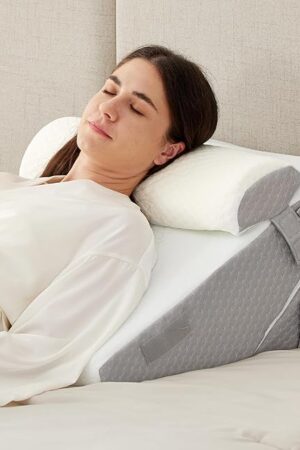 3PCS Wedge Pillow Set for After Surgery, Wedge Pillow Headboard, Adjustable 9&12 Inch Sleeping Wedge, Acid Reflux, Orthopedic Pillow Wedge for Back Pain Relief, Gerd, White/Grey