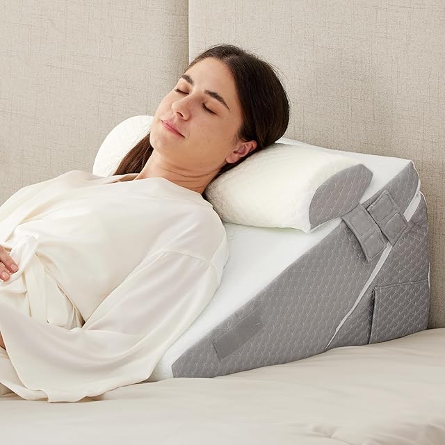 3PCS Wedge Pillow Set for After Surgery, Wedge Pillow Headboard, Adjustable 9&12 Inch Sleeping Wedge, Acid Reflux, Orthopedic Pillow Wedge for Back Pain Relief, Gerd, White/Grey