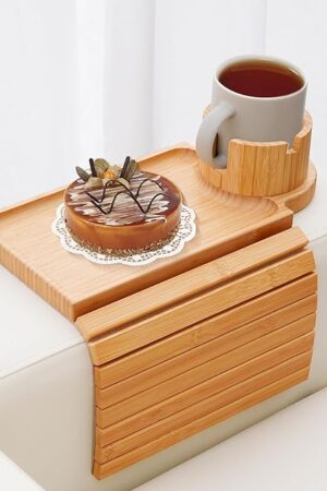 Couch Cup Holder Tray, 3 in 1 Couch Arm Table,Large Bamboo Sofa Arm Rest Tray with 360° Cup Holder,Removable Anti-Slip Organizer for Snack Drink Eating