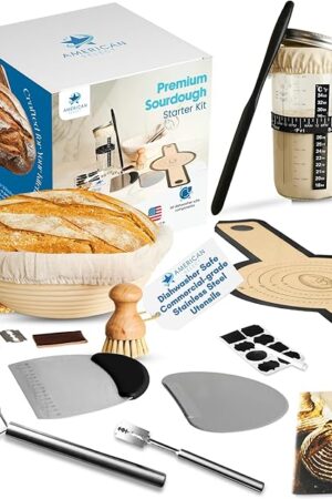 23pcs Complete Sourdough Starter Kit with Banneton Proofing Basket, 800ml Jar, Bread Lame, Danish Whisk & sling, sourdough bread baking supplies