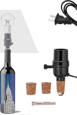 Bottle lamp kit, with 9mm Glass Drill bit, Works with Wine Bottle or Any Other Glass Liquor Bottles, UNO Slip-on Socket 8 ft Black Cord UL Listed lamp Wiring Parts.