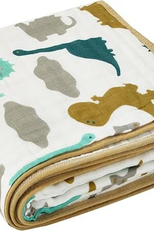 ZPECC Muslin Baby Blanket Thicker, 30x40 Organic Cotton Newborn Receiving Quilt Hypoallergenic for Baby Essentials Swaddle Crib Stroller, Dinosaur